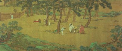 茶と引き換えに心経を書く趙孟福 作： Qiu Ying