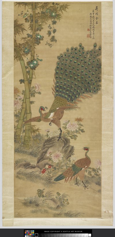 孔雀（紙にインクと色） 作： Quan Shen