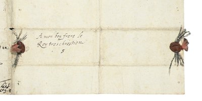 イングランドのエリザベス1世からフランスのアンリ4世への手紙の葉の宛名、c.1596 作： Queen Elizabeth I of England and