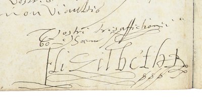 イングランドのエリザベス1世からフランスのアンリ4世への手紙の署名、c.1596 作： Queen Elizabeth I of England and