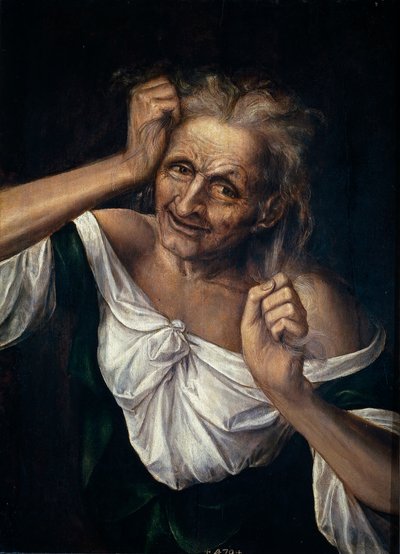 彼女の髪を引き裂く老婆 作： Quentin Massys or Metsys