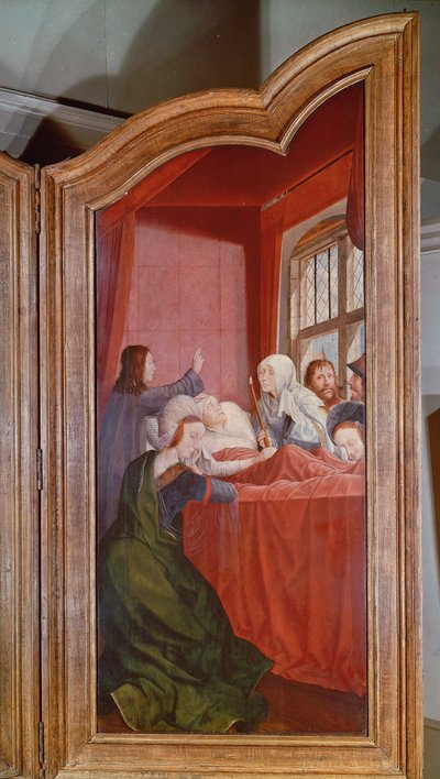 聖アンナの死、1509年を描いた右側のパネルの詳細 作： Quentin Massys or Metsys