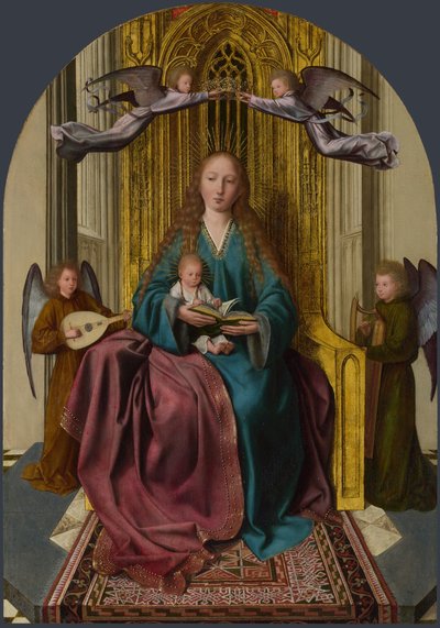 聖母子は、4人の天使と共に、c。 1495 作： Quentin Massys or Metsys