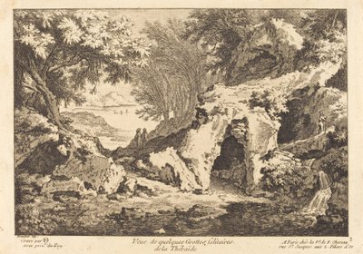 Thebaide のいくつかの孤独な洞窟の眺め 作： Quentin Pierre Chedel after François Boucher
