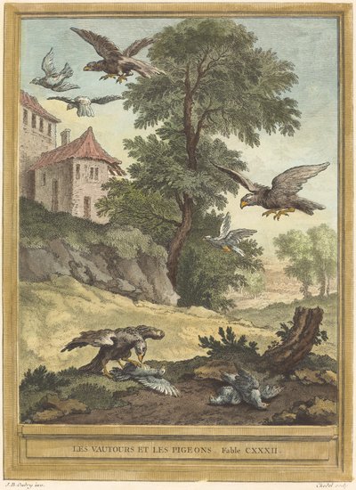 ハゲタカとハト 作： Quentin Pierre Chedel after Jean Baptiste Oudry