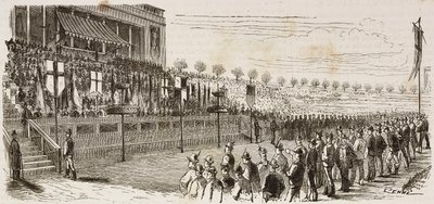 イタリア・ミラノで開催された全国射撃大会の優勝者に賞品を授与するクイント・チェンニの彫刻（『L