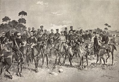 イタリア・ロンバルディア州でイタリア兵を訪問する外国軍の将校、クイント・チェンニの図面からのエングレーヴィング、『L