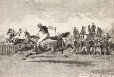 イタリア、カステッラッツォ、ヴィラ・アルコナーティの公園での競馬、クイント・チェンニの図面からのエングレーヴィング、『L