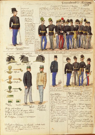 クイント・チェンニによるトスカーナ大公国の軍服、カラープレート 作： Quinto Cenni