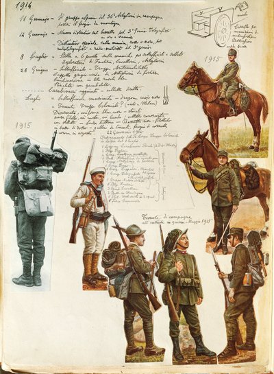 第一次世界大戦中のイタリア軍の制服、クイント・チェンニ作、カラー図版 作： Quinto Cenni