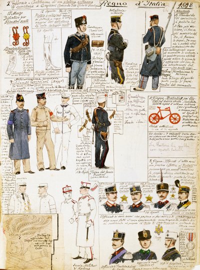 1898年のイタリア王国の軍服、Cenni Codexのプレート、水彩画による軍事スケッチ集 作： Quinto Cenni