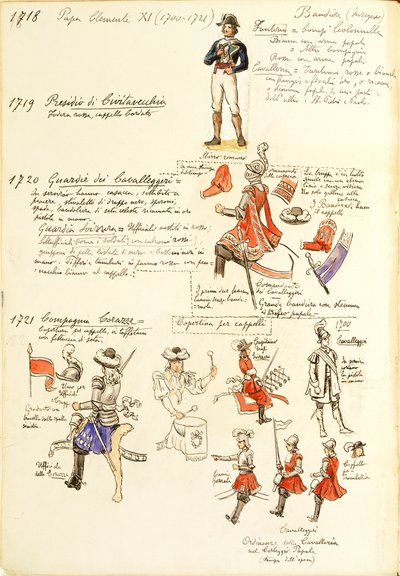 教皇クレメンス11世時代の教皇庁軍の軍服（カラー）（Quinto Cenni作 作： Quinto Cenni