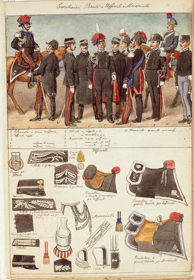 イタリア王国のカラビニエリ、将校、下士官の制服、クイント・チェンニのカラー図版 作： Quinto Cenni