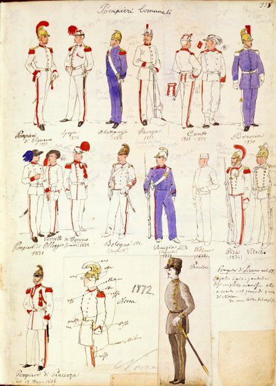 イタリア王国の自治体消防隊員の制服（クイント・チェンニ作）、カラー版 作： Quinto Cenni