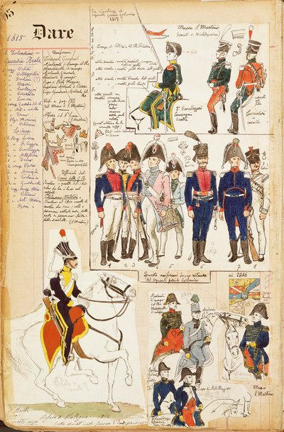 様々なユニフォーム、クイント・チェンニ作、カラープレート、1815年頃 作： Quinto Cenni
