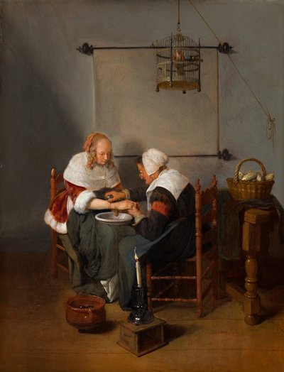 「The Bloodletting」として知られる、若い女性から出血する老婦人、1660年頃 作： Quiringh Gerritsz. van Brekelenkam