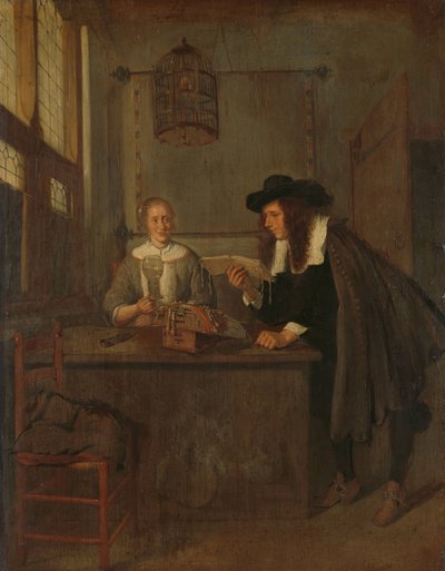 レース職人と訪問者のいるインテリア 作： Quiringh Gerritsz. van Brekelenkam