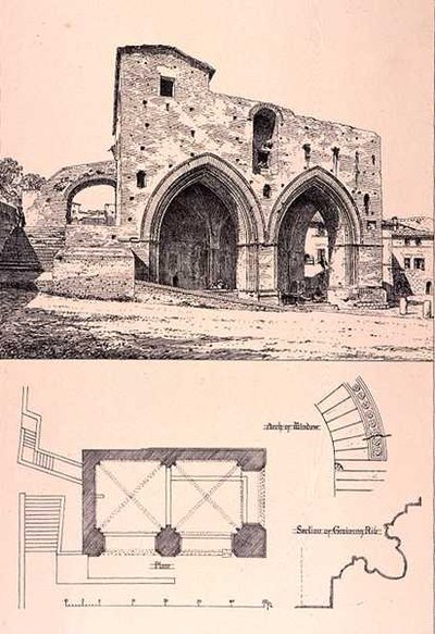 イタリア・シエナのフォンテ・ブランダ（W.Mackenzie出版の「12世紀から15世紀までのフランスとイタリアの自治体、商業、街路建築の例」より 作： R. (after) Anderson