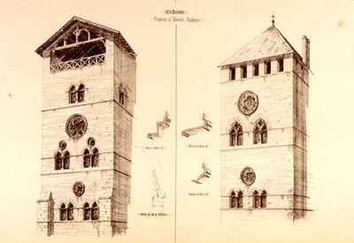 フランス、カオールの男爵邸の断片（W.Mackenzie出版の「12世紀から15世紀までのフランスとイタリアの自治体、商業、街路建築の例」より 作： R. Anderson