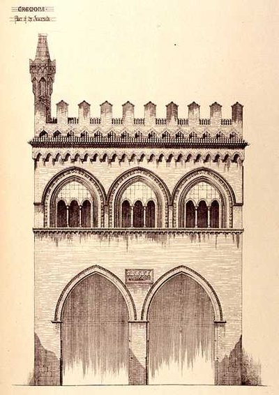1292年に建てられたイタリア・クレモナのジュリスコンスト宮殿（「12世紀から15世紀までのフランスとイタリアの自治体、商業、街路建築の例」より 作： R. Anderson