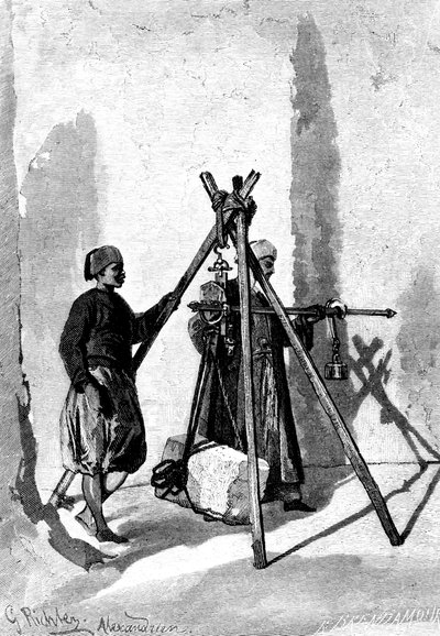 石のブロックの計量、エジプト、1880 作： R. Brandamour