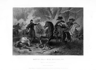 1862年1月19日、ケンタッキー州ミルスプリングスの戦い、フェリックスゾリコッファー将軍の死。 作： R. Dudensing