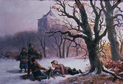 雪の中で遊ぶ子供たち 作： R. Favelle