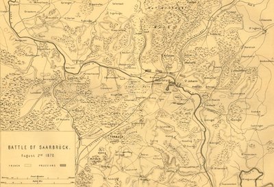 ザールブリュッケンの戦いの地図、1870 年 8 月 2 日、c1872。 作： R. Walker