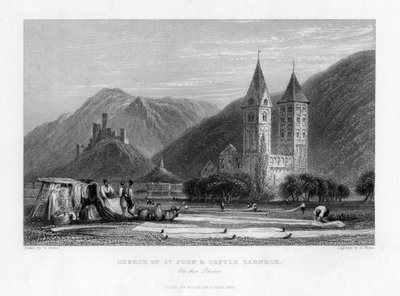聖ヨハネ教会とライン川のラーネック城、1838年 作： R. Wallis