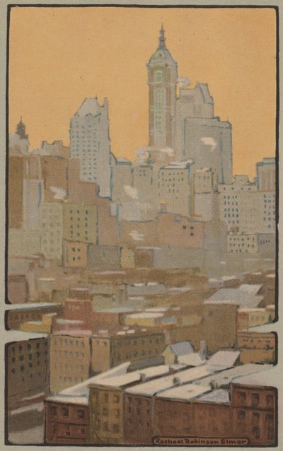 ブルックリン橋から見たシンガービル、1914年。 作： Rachael Robinson Elmer