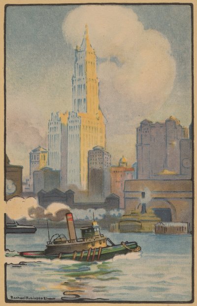 フェリーから見たウールワース・ビルディング、1914年。 作： Rachael Robinson Elmer