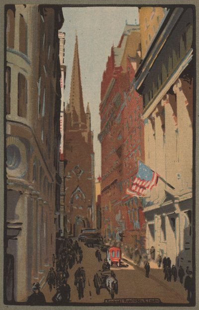 トリニティ教会とウォール街、1914 年。 作： Rachael Robinson Elmer