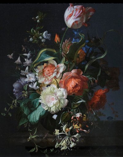 ガラスの花瓶にチューリップの花 作： Rachel Ruysch