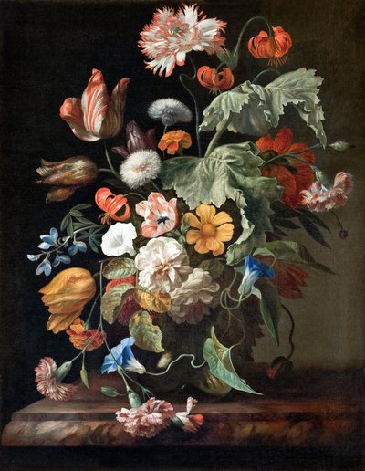 花のある静物、1700年頃（キャンバスに油彩） 作： Rachel Ruysch