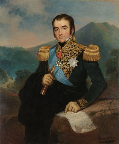 オランダ領東インド総督ヘルマン・ウィレム・デンデルスの死後の肖像 作： Raden Sarief Bastaman Saleh