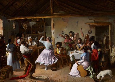 カントリー インで踊る - ベンジュメア、ラファエル (c. 1825-c. 1887) - 1850 - キャンバスに油彩 - 46x65 - カルメン ティッセン美術館、マラガ 作： Rafael Benjumea