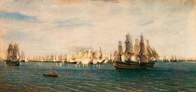 トラファルガーの戦い（1805年10月21日 作： Rafael Monleon y Torres
