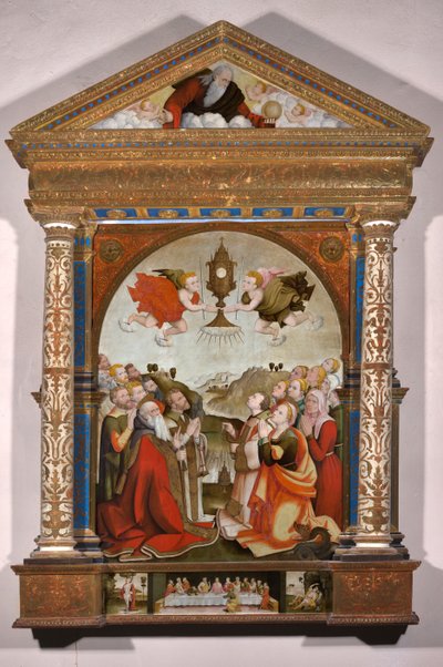 福者の礼拝の祭壇画：最後の晩餐、聖セバスティアヌスと聖ロッシュ 作： Raffaele De (fl.1514 1573) Pancalino