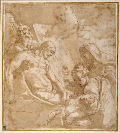 The Entombment」（紙にチョークの上にペンとインク、ウォッシュとグワッシュを使用 作： Raffaellino da Reggio (c.1550 78)