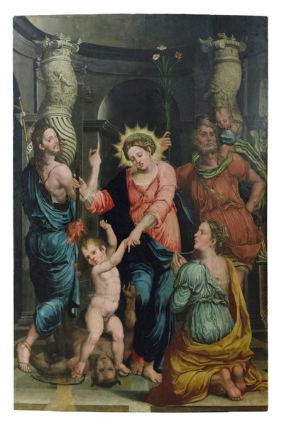 洗礼者ヨハネとクリストファーの間の救済の聖母 作： Raffaellino di Michelangelo (16th century)