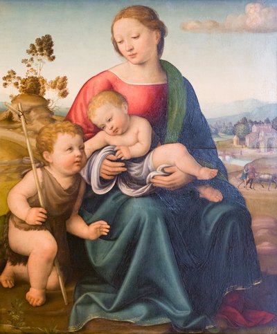 Madonna and Child with the Young St John, início do século XVI, Raffaello Botticini (óleo sobre painel) 作： Raffaello (attr.to) Botticini