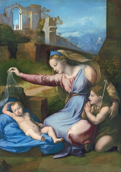 青い髪飾りのマドンナ 作： Raffaello Sanzio