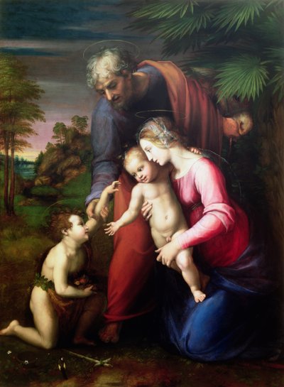 洗礼者ヨハネとの聖家族、151314 作： Raffaello Sanzio Raphael