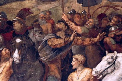 教皇レオI、反撃するアッティラ、詳細、1511-14 作： Raffaello Sanzio Raphael