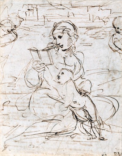 2つのケルビムの頭の間の風景でマドンナと子供を読む、1509 作： Raffaello Sanzio Raphael