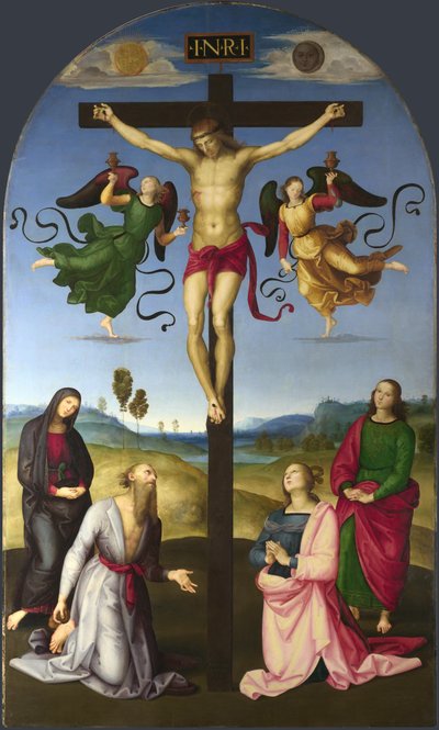 聖母マリア、聖人と天使の十字架につけられたキリストモンドのはりつけ、1502-1503 作： Raffaello Sanzio Raphael
