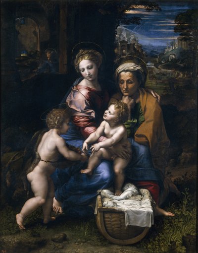 洗礼者ヨハネと聖エリザベスラペルラの聖家族 作： Raffaello Sanzio Raphael
