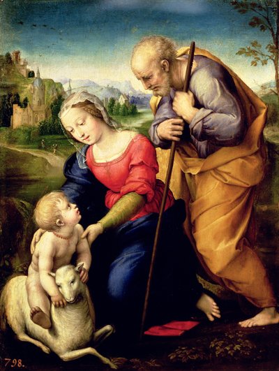 子羊のいる聖家族、1507年 作： Raffaello Sanzio Raphael
