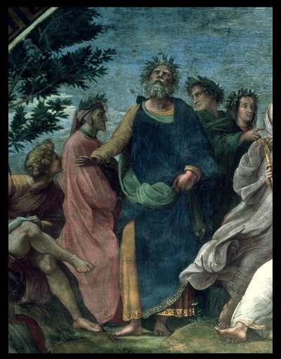 パルナッソス、ホーマー、ダンテ、バージルの詳細、スタンゼッラデッラセグナチュラ、1510〜11年 作： Raffaello Sanzio Raphael