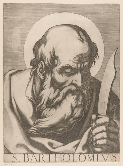 聖バーソロミュー S. Bartholomeus (オブジェクトのタイトル) キリストとマリアと十二使徒（シリーズタイトル） Il sacrato collegio apostolico (シリーズタイトル) 作： Raffaello Schiaminossi